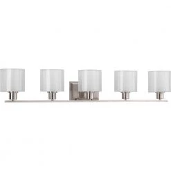 Invite Collection 41-1/2 in. 5-Light Brushed Nickel White Shade New Traditional Bathroom Vanity Light by Progress Lighting