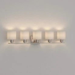 Invite Collection 41-1/2 in. 5-Light Brushed Nickel White Shade New Traditional Bathroom Vanity Light by Progress Lighting -Progress Lighting Shop brushed nickel progress lighting vanity lighting p2081 09 d4 1000