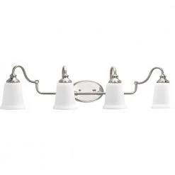 Wander Collection 4-Light Brushed Nickel Bathroom Vanity Light with Glass Shades by Progress Lighting