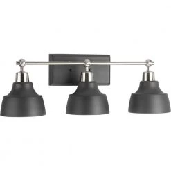 Bramlett Collection 3-Light Brushed Nickel Matte Black Metal Shade Coastal Bath Vanity Light by Progress Lighting