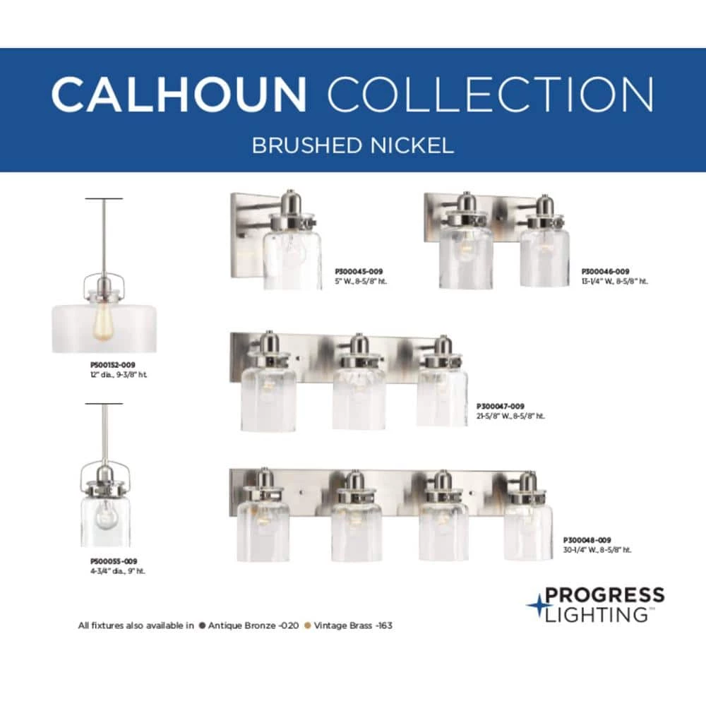Calhoun Collection 30-1/4 in. 4-Light Brushed Nickel Clear Glass Farmhouse Urban Industrial Bathroom Vanity Light by Progress Lighting 5 Calhoun Collection 30-1/4 in. 4-Light Brushed Nickel Clear Glass Farmhouse Urban Industrial Bathroom Vanity Light by Progress Lighting - Image 3