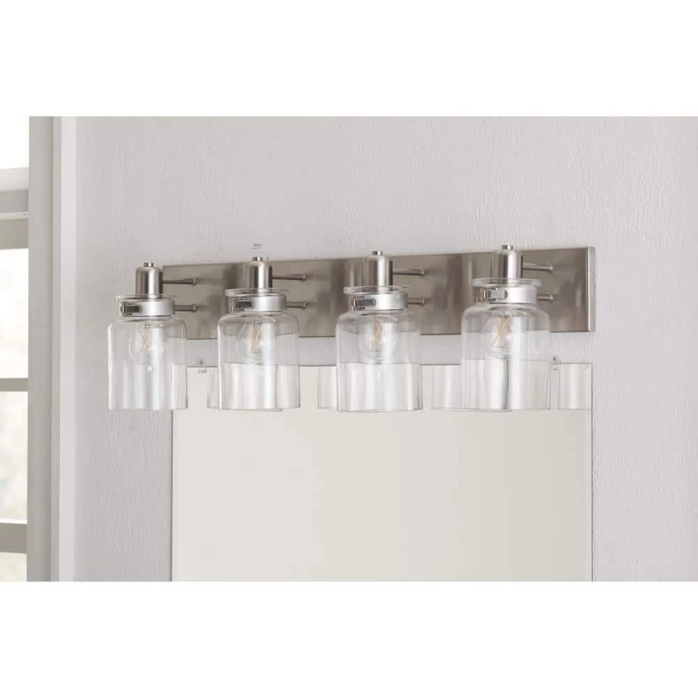 Calhoun Collection 30-1/4 in. 4-Light Brushed Nickel Clear Glass Farmhouse Urban Industrial Bathroom Vanity Light by Progress Lighting 10 Calhoun Collection 30-1/4 in. 4-Light Brushed Nickel Clear Glass Farmhouse Urban Industrial Bathroom Vanity Light by Progress Lighting - Image 8