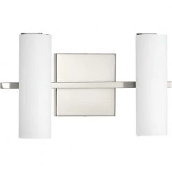 Colonnade LED Collection 2-Light Brushed Nickel Etched White Glass Luxe Bath Vanity Light by Progress Lighting