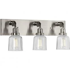 Rushton Collection 3-Light Brushed Nickel Clear Glass Farmhouse Bath Vanity Light by Progress Lighting