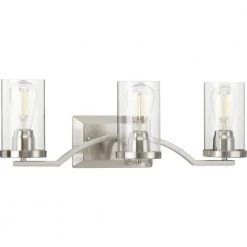 Lassiter Collection 3-Light Brushed Nickel Clear Glass Modern Bath Vanity Light by Progress Lighting