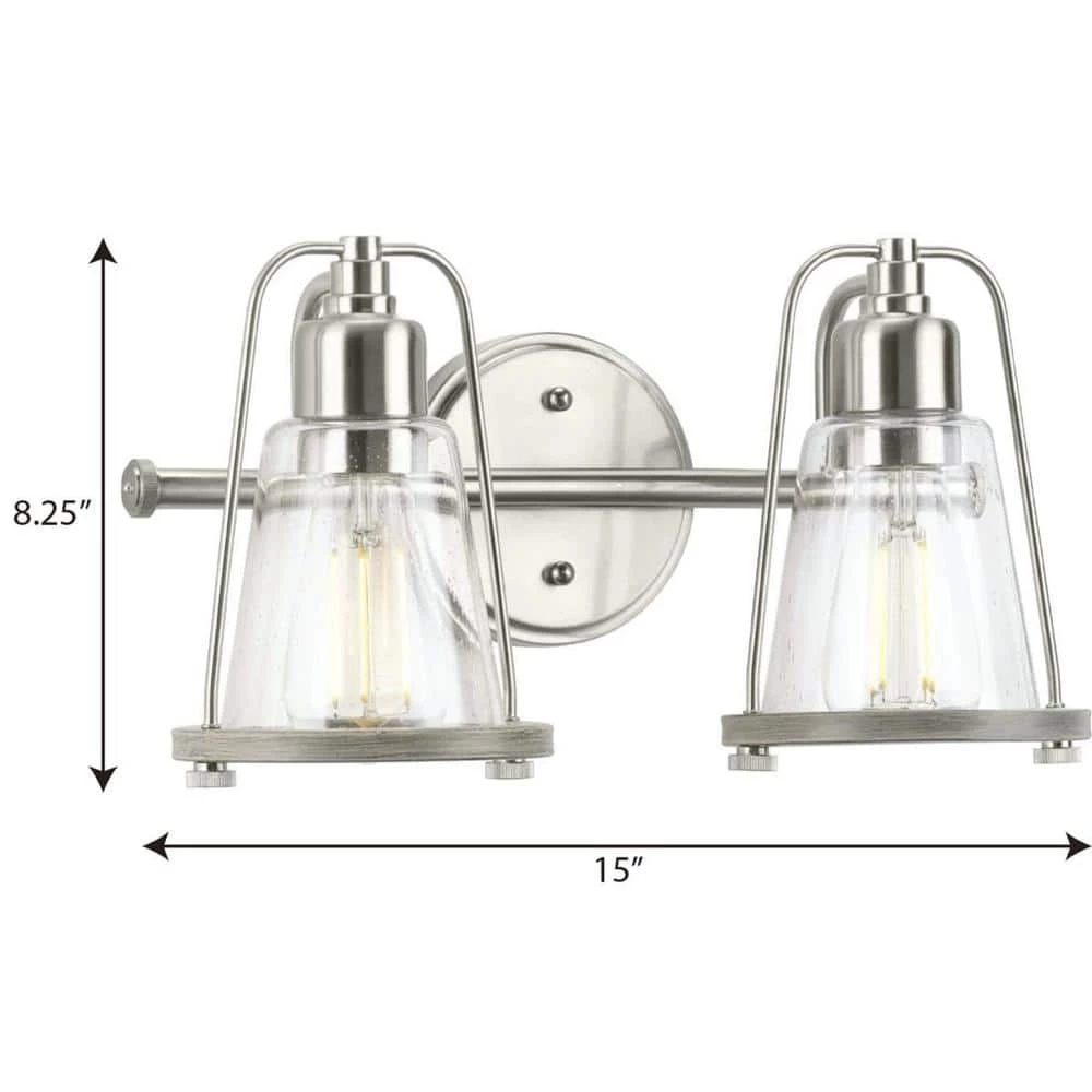 Conway 2-Light Brushed Nickel Clear Seeded Glass Farmhouse Wall Light by Progress Lighting 7 Conway 2-Light Brushed Nickel Clear Seeded Glass Farmhouse Wall Light by Progress Lighting - Image 5