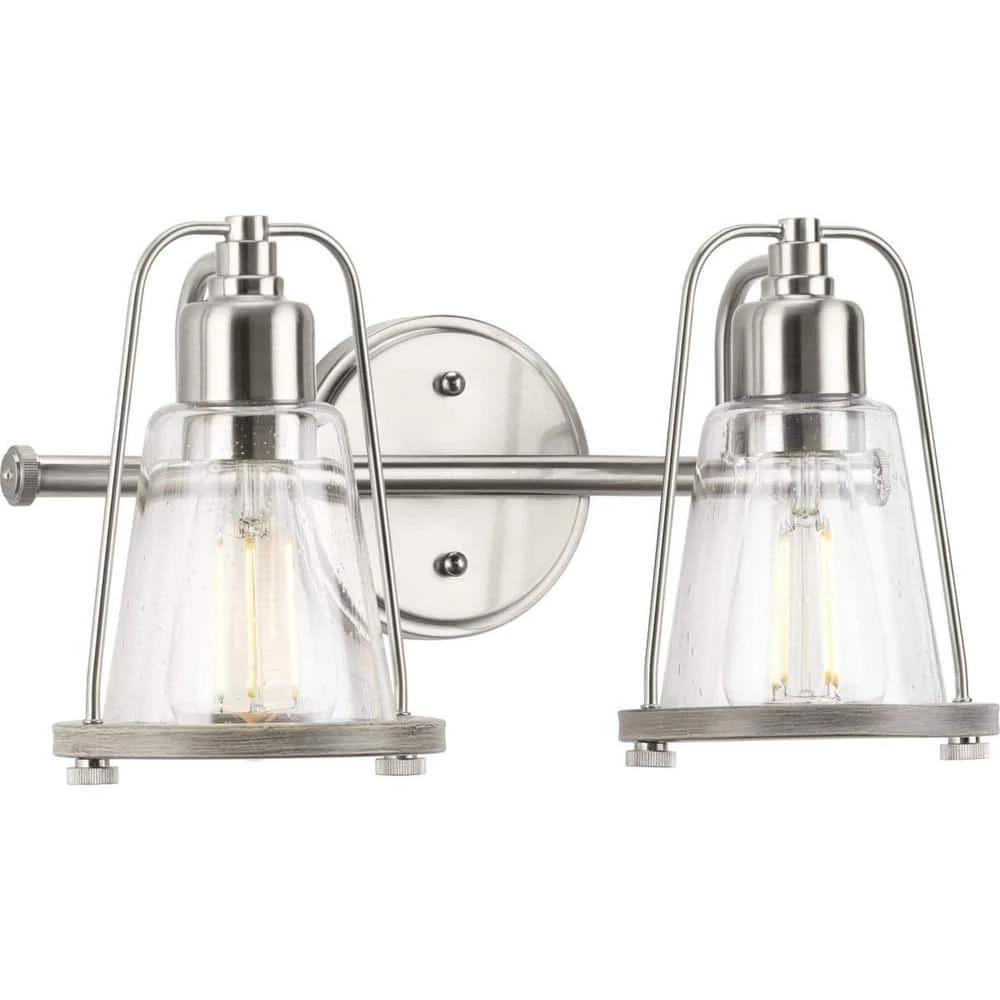 Conway 2-Light Brushed Nickel Clear Seeded Glass Farmhouse Wall Light by Progress Lighting 3 Conway 2-Light Brushed Nickel Clear Seeded Glass Farmhouse Wall Light by Progress Lighting