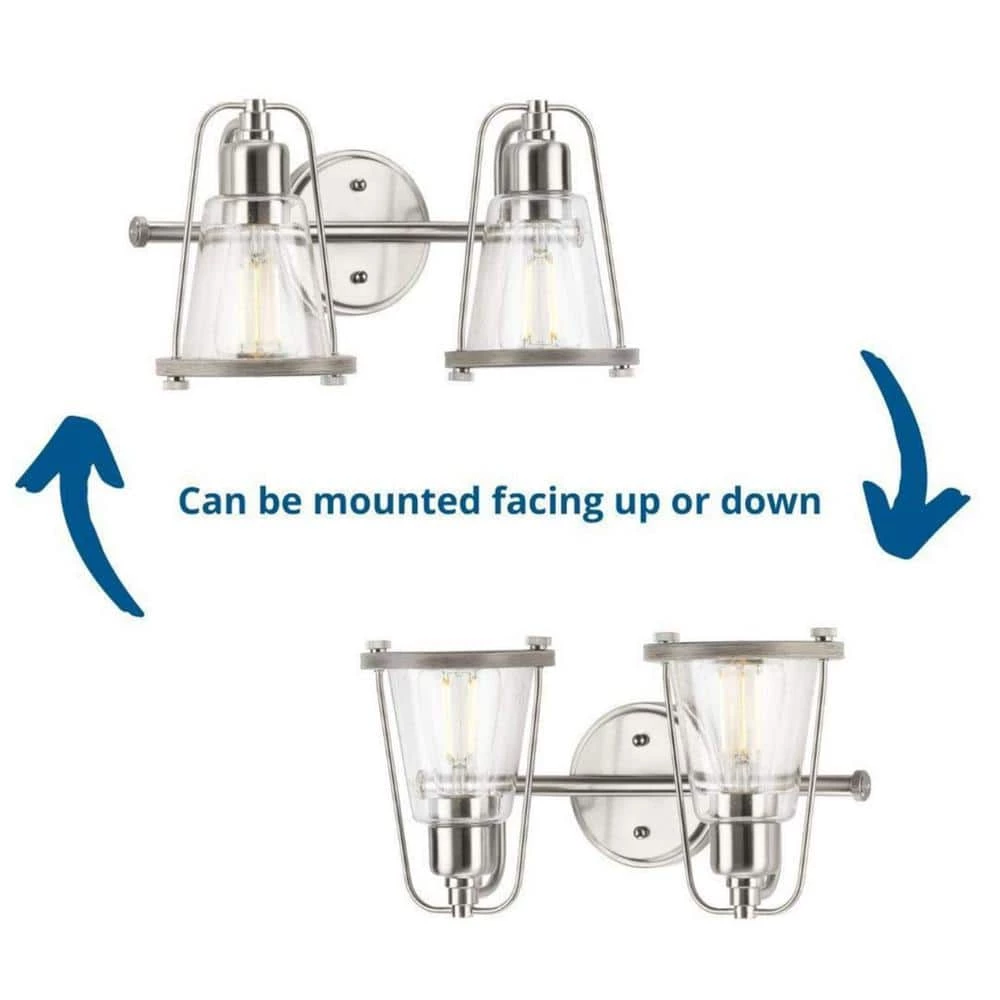 Conway 2-Light Brushed Nickel Clear Seeded Glass Farmhouse Wall Light by Progress Lighting 5 Conway 2-Light Brushed Nickel Clear Seeded Glass Farmhouse Wall Light by Progress Lighting - Image 3