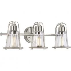 Conway 3-Light Brushed Nickel Clear Seeded Glass Farmhouse Wall Light by Progress Lighting