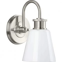 Ashford Collection 1-Light Brushed Nickel Opal Glass Farmhouse Wall Light by Progress Lighting