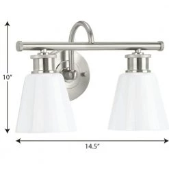Ashford 2-Light Brushed Nickel Opal Glass Farmhouse Wall Light by Progress Lighting 11 Ashford 2-Light Brushed Nickel Opal Glass Farmhouse Wall Light by Progress Lighting -Progress Lighting Shop brushed nickel progress lighting vanity lighting p300315 009 1f 1000