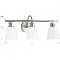 Ashford 3-Light Brushed Nickel Opal Glass Farmhouse Wall Light by Progress Lighting 11 Ashford 3-Light Brushed Nickel Opal Glass Farmhouse Wall Light by Progress Lighting -Progress Lighting Shop brushed nickel progress lighting vanity lighting p300316 009 1f 1000