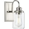 Aiken Collection 1-Light Brushed Nickel Clear Glass Vintage Wall Light by Progress Lighting 2 Aiken Collection 1-Light Brushed Nickel Clear Glass Vintage Wall Light by Progress Lighting -Progress Lighting Shop brushed nickel progress lighting vanity lighting p300320 009 64 1000