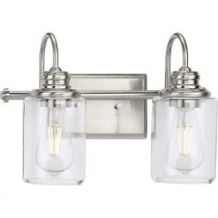 Aiken Collection 2-Light Brushed Nickel Clear Glass Vintage Wall Light by Progress Lighting
