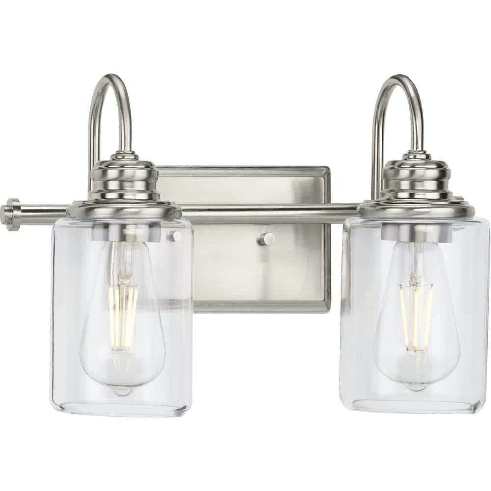 Aiken Collection 2-Light Brushed Nickel Clear Glass Vintage Wall Light by Progress Lighting 3 Aiken Collection 2-Light Brushed Nickel Clear Glass Vintage Wall Light by Progress Lighting