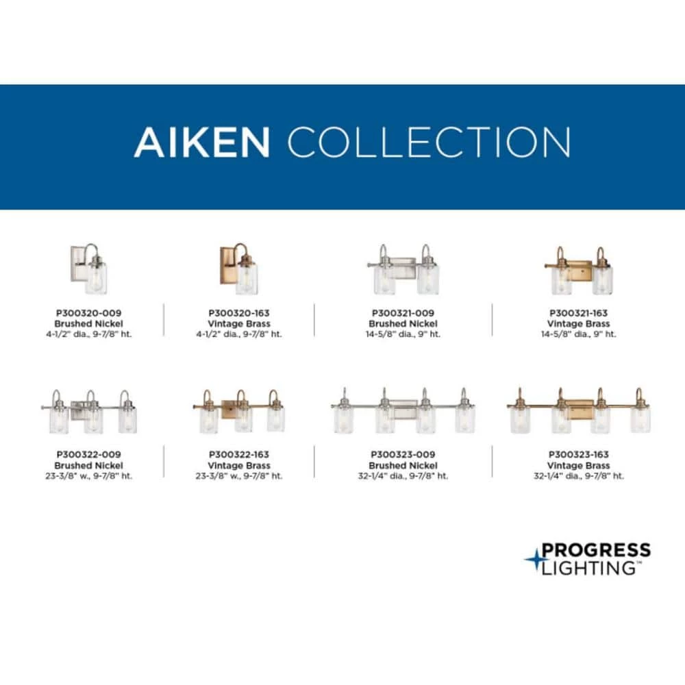 Aiken Collection 2-Light Brushed Nickel Clear Glass Vintage Wall Light by Progress Lighting 10 Aiken Collection 2-Light Brushed Nickel Clear Glass Vintage Wall Light by Progress Lighting - Image 8