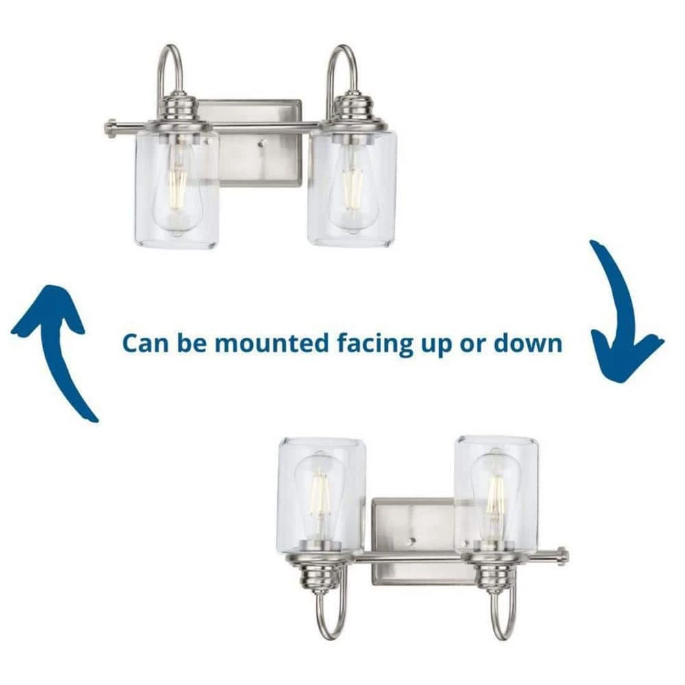 Aiken Collection 2-Light Brushed Nickel Clear Glass Vintage Wall Light by Progress Lighting 11 Aiken Collection 2-Light Brushed Nickel Clear Glass Vintage Wall Light by Progress Lighting - Image 9