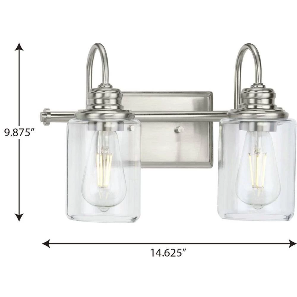 Aiken Collection 2-Light Brushed Nickel Clear Glass Vintage Wall Light by Progress Lighting 9 Aiken Collection 2-Light Brushed Nickel Clear Glass Vintage Wall Light by Progress Lighting - Image 7