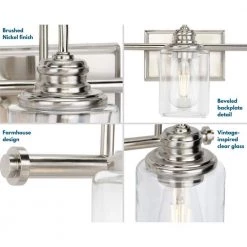 Aiken 3-Light Brushed Nickel Clear Glass Farmhouse Bath Vanity Light by Progress Lighting -Progress Lighting Shop brushed nickel progress lighting vanity lighting p300322 009 1f 1000