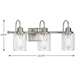 Aiken 3-Light Brushed Nickel Clear Glass Farmhouse Bath Vanity Light by Progress Lighting -Progress Lighting Shop brushed nickel progress lighting vanity lighting p300322 009 de 1000