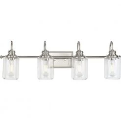 Aiken 4-Light Brushed Nickel Clear Glass Vintage Wall Light by Progress Lighting