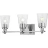 Huntscroft 7.3 in. 3-Light Brushed Nickel Vanity Light with Clear Glass Shades by Progress Lighting 1 Huntscroft 7.3 in. 3-Light Brushed Nickel Vanity Light with Clear Glass Shades by Progress Lighting -Progress Lighting Shop brushed nickel progress lighting vanity lighting p300354 009 64 1000