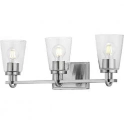 Huntscroft 7.3 in. 3-Light Brushed Nickel Vanity Light with Clear Glass Shades by Progress Lighting