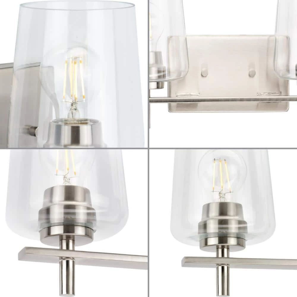 Calais 34 in. 4-Light Brushed Nickel Vanity Light with Clear Glass Shades New Traditional for Bath and Vanity by Progress Lighting 5 Calais 34 in. 4-Light Brushed Nickel Vanity Light with Clear Glass Shades New Traditional for Bath and Vanity by Progress Lighting - Image 3