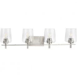 Calais 34 in. 4-Light Brushed Nickel Vanity Light with Clear Glass Shades New Traditional for Bath and Vanity by Progress Lighting