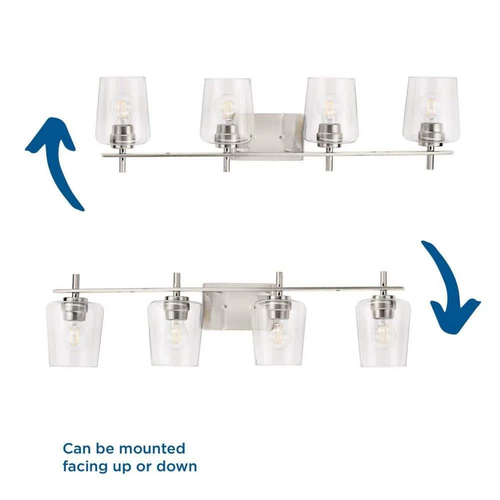 Calais 34 in. 4-Light Brushed Nickel Vanity Light with Clear Glass Shades New Traditional for Bath and Vanity by Progress Lighting 4 Calais 34 in. 4-Light Brushed Nickel Vanity Light with Clear Glass Shades New Traditional for Bath and Vanity by Progress Lighting - Image 2
