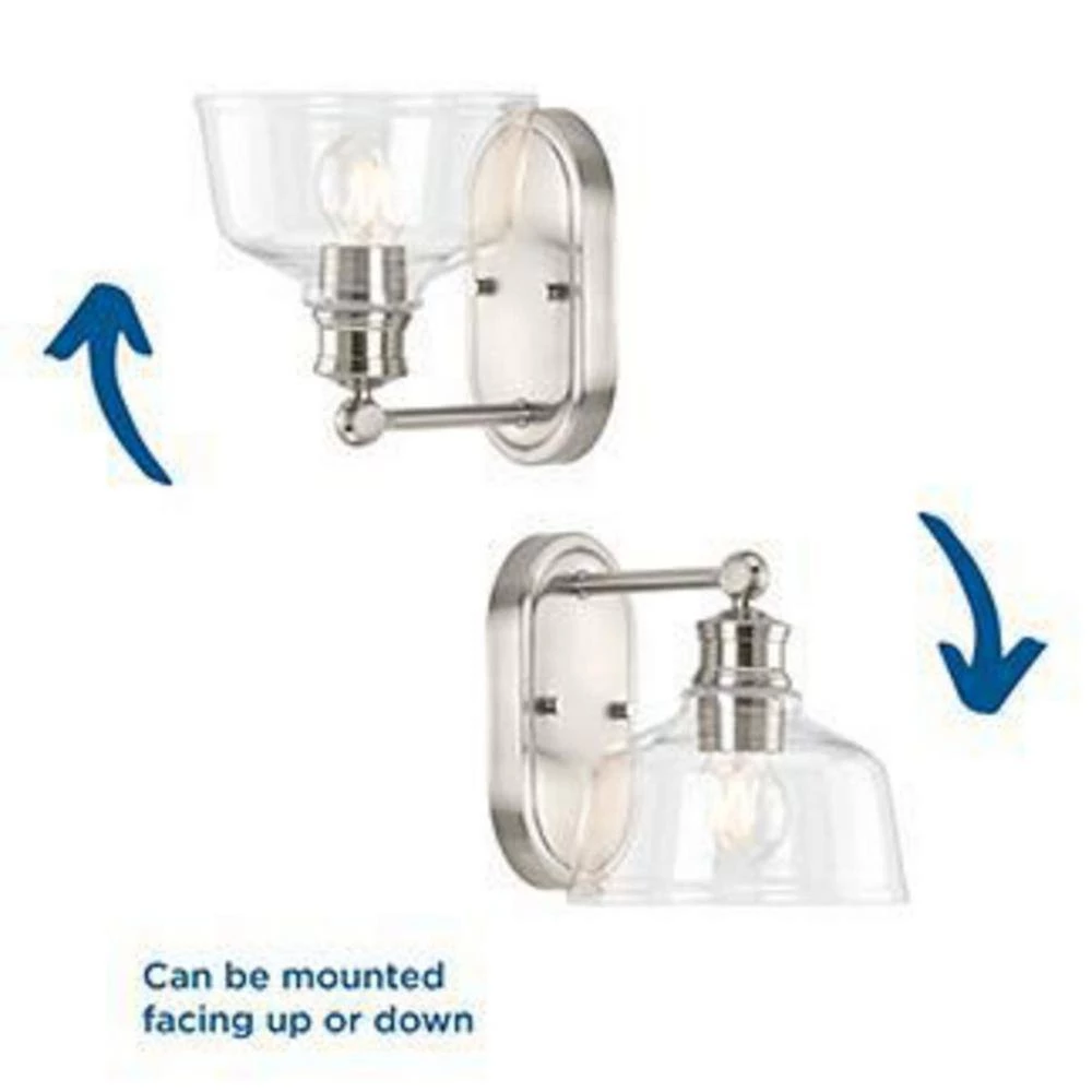 Singleton 7.62 in. 1-Light Brushed Nickel Vanity Light with Clear Glass Shade by Progress Lighting 8 Singleton 7.62 in. 1-Light Brushed Nickel Vanity Light with Clear Glass Shade by Progress Lighting - Image 6