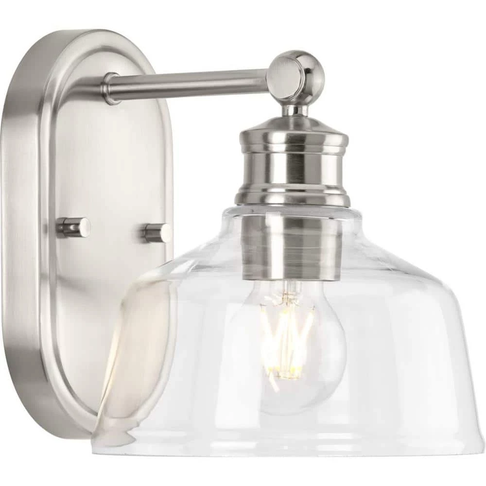 Singleton 7.62 in. 1-Light Brushed Nickel Vanity Light with Clear Glass Shade by Progress Lighting 3 Singleton 7.62 in. 1-Light Brushed Nickel Vanity Light with Clear Glass Shade by Progress Lighting