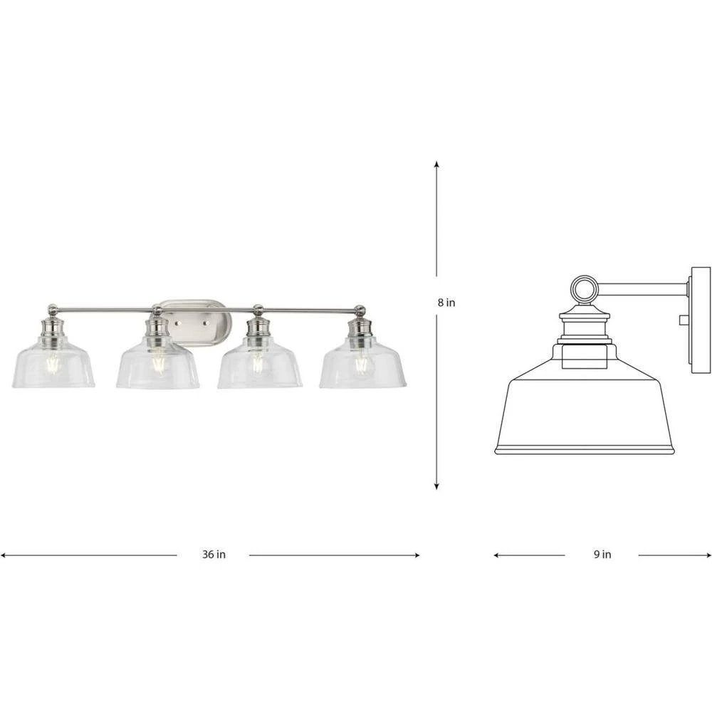 Singleton 36 in. 4-Light Brushed Nickel Vanity Light with Clear Glass Shades by Progress Lighting 4 Singleton 36 in. 4-Light Brushed Nickel Vanity Light with Clear Glass Shades by Progress Lighting - Image 2