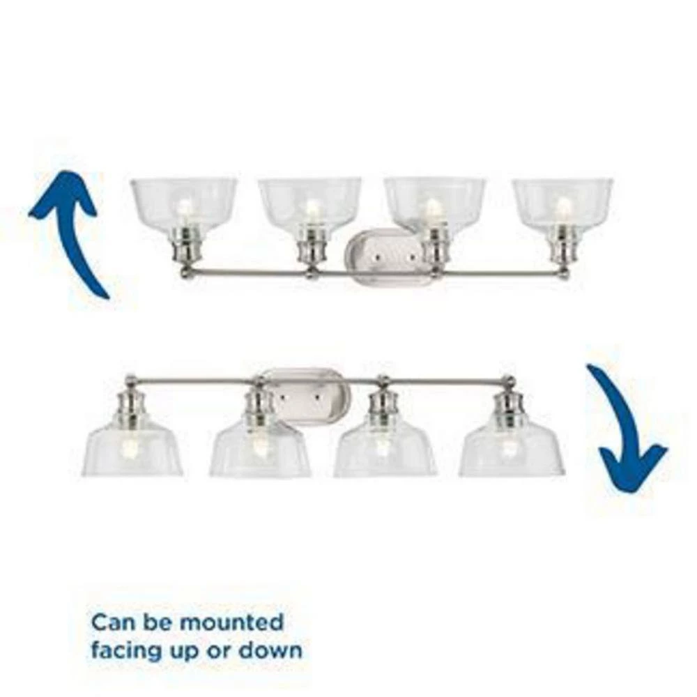 Singleton 36 in. 4-Light Brushed Nickel Vanity Light with Clear Glass Shades by Progress Lighting 8 Singleton 36 in. 4-Light Brushed Nickel Vanity Light with Clear Glass Shades by Progress Lighting - Image 6