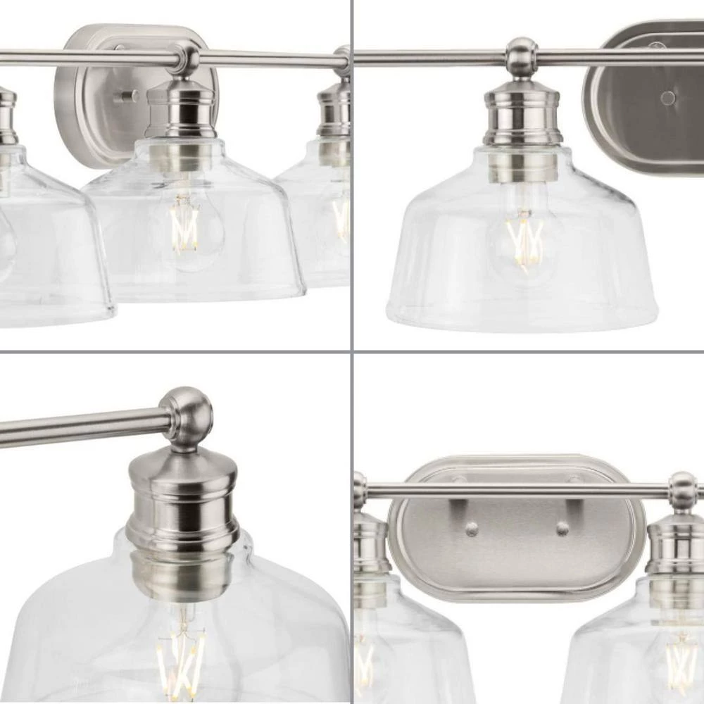 Singleton 36 in. 4-Light Brushed Nickel Vanity Light with Clear Glass Shades by Progress Lighting 7 Singleton 36 in. 4-Light Brushed Nickel Vanity Light with Clear Glass Shades by Progress Lighting - Image 5