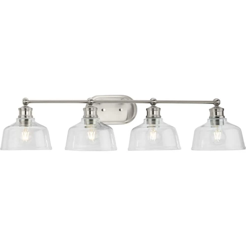 Singleton 36 in. 4-Light Brushed Nickel Vanity Light with Clear Glass Shades by Progress Lighting 3 Singleton 36 in. 4-Light Brushed Nickel Vanity Light with Clear Glass Shades by Progress Lighting