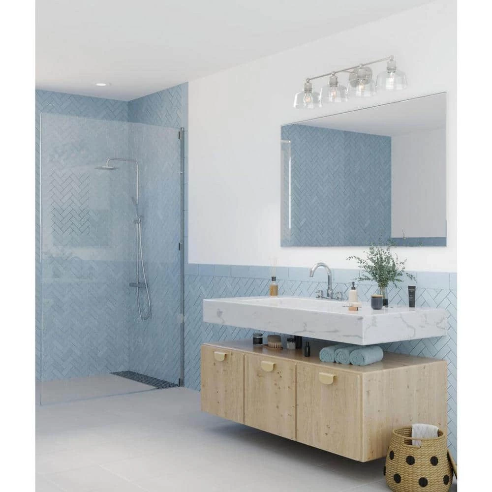 Singleton 36 in. 4-Light Brushed Nickel Vanity Light with Clear Glass Shades by Progress Lighting 6 Singleton 36 in. 4-Light Brushed Nickel Vanity Light with Clear Glass Shades by Progress Lighting - Image 4