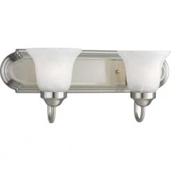 2-Light Brushed Nickel Alabaster Glass Traditional Bath Vanity Light by Progress Lighting
