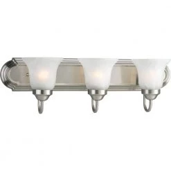 3-Light Brushed Nickel Alabaster Glass Traditional Bath Vanity Light by Progress Lighting