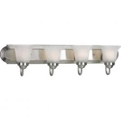 4-Light Brushed Nickel Alabaster Glass Traditional Bath Vanity Light by Progress Lighting