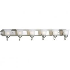6-Light Brushed Nickel Alabaster Glass Traditional Bath Vanity Light by Progress Lighting