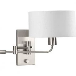 Carrick 1-Light Brushed Nickel Summer Linen Shade Transitional Wall Sconce by Progress Lighting