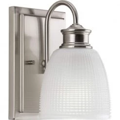 Lucky Collection 1-Light Brushed Nickel Frosted Prismatic Glass Coastal Bath Vanity Light by Progress Lighting