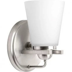 Flight Collection 1-Light Brushed Nickel Etched Glass Coastal Bath Vanity Light by Progress Lighting