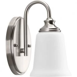 Wander Collection 1-Light Brushed Nickel Etched Opal Glass Farmhouse Bath Vanity Light by Progress Lighting