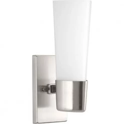 Zura Collection 1-Light Brushed Nickel Etched Opal Glass Modern Bath Vanity Light by Progress Lighting