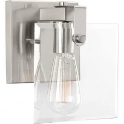 Glayse Collection 1-Light Brushed Nickel Clear Glass Luxe Bath Vanity Light by Progress Lighting
