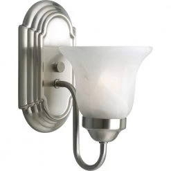 1-Light Brushed Nickel Alabaster Glass Traditional Bath Vanity Light by Progress Lighting