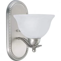Avalon Collection 1-Light Brushed Nickel Alabaster Glass Traditional Bath Vanity Light by Progress Lighting