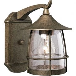 Prairie Collection 1-Light Burnished Chestnut Clear Seeded Glass Craftsman Outdoor Medium Wall Lantern Light by Progress Lighting